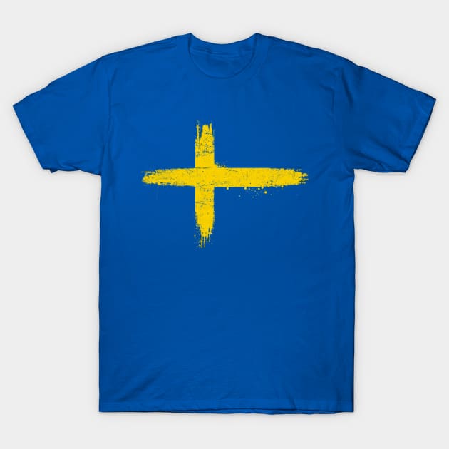 Distressed Swedish Flag T-Shirt by WolfBlood7